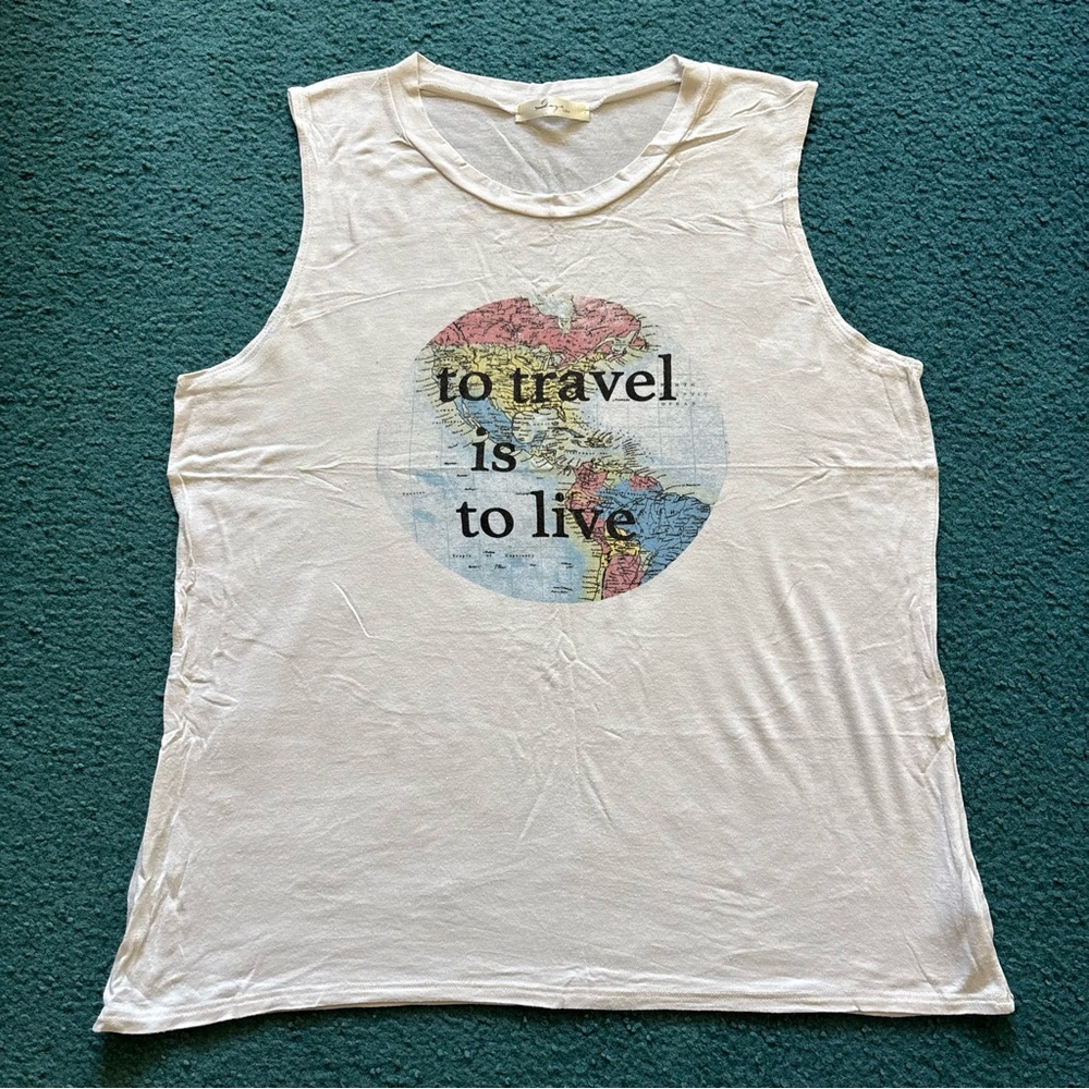 Cream Travel Graphic Tank Top